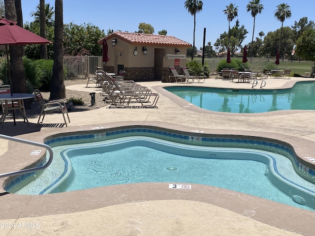 view of pool featuring a patio