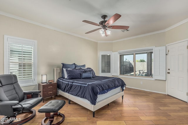 240 W Brooks St, Gilbert, AZ 85233 - bedroom featuring light wood finished floors, visible vents, baseboards, and ornamental molding