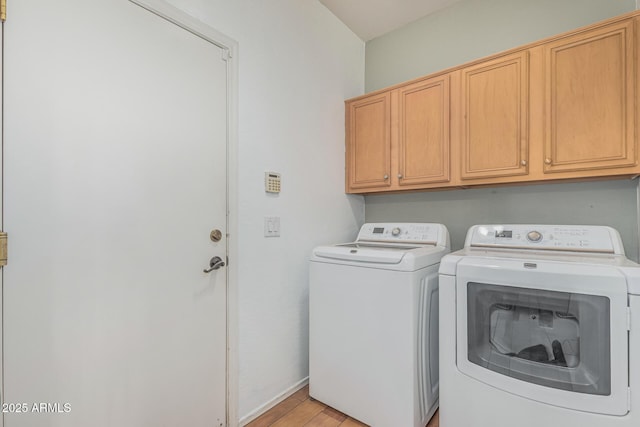 240 W Brooks St, Gilbert, AZ 85233 - clothes washing area with cabinet space, washing machine and clothes dryer, and light wood-type flooring