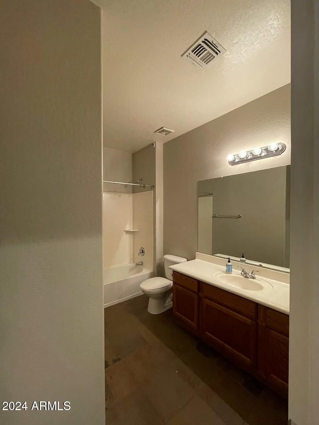 full bathroom featuring vanity, shower / bath combination, and toilet