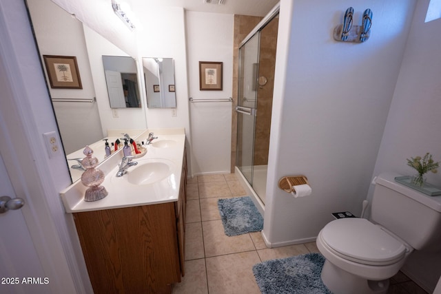 16021 N 30th St Unit 127, Phoenix, AZ 85032 - bathroom with double vanity, toilet, a stall shower, and tile patterned floors
