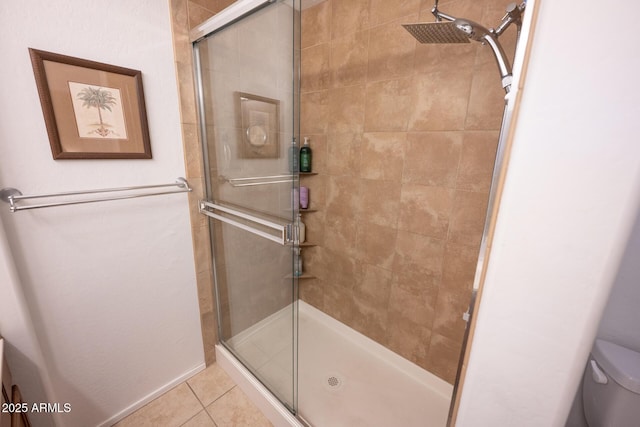 16021 N 30th St Unit 127, Phoenix, AZ 85032 - bathroom with a stall shower, toilet, and tile patterned floors
