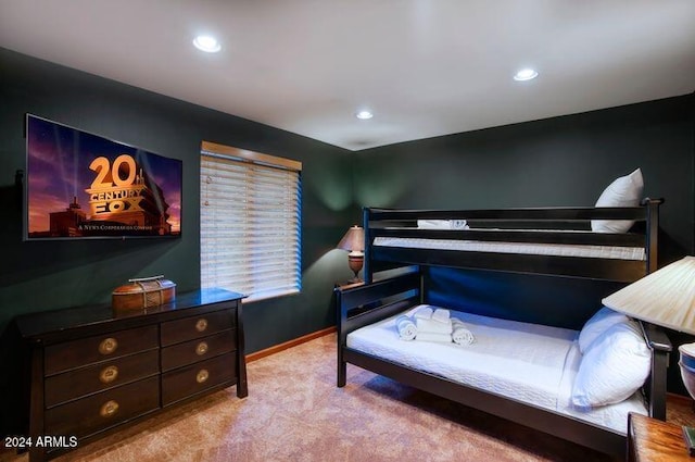 bedroom featuring recessed lighting, baseboards, and carpet