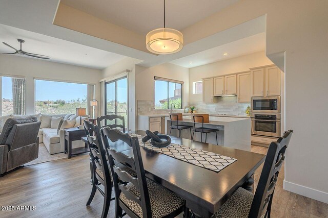 16248 E Ridgeline Dr, Fountain Hills, AZ 85268 - dining area with light wood-style flooring, baseboards, recessed lighting, and ceiling fan