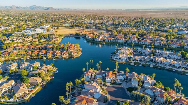 aerial view with a water and mountain view