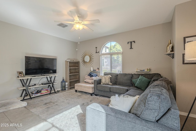 living room with ceiling fan