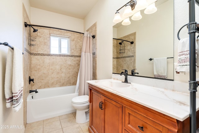 bathroom with vanity, tile patterned floors, toilet, and shower / bath combo