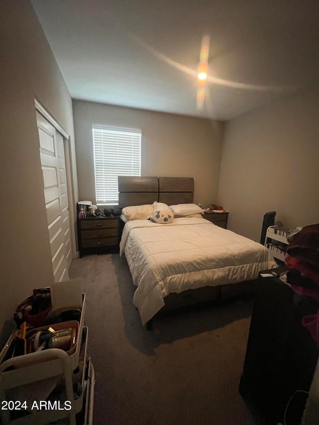 carpeted bedroom featuring a closet