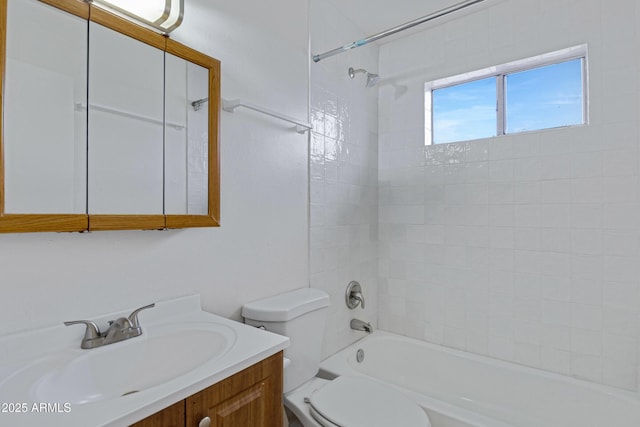 full bathroom with toilet, vanity, and shower / bathing tub combination