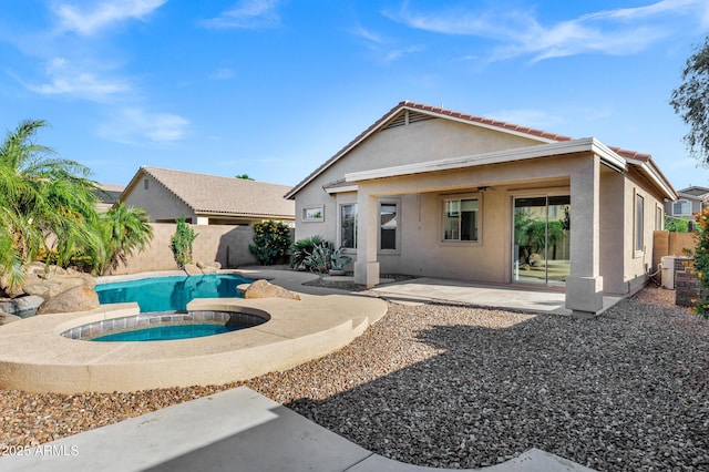 view of pool with an in ground hot tub, a patio area, central air condition unit, a fenced in pool, and a fenced backyard