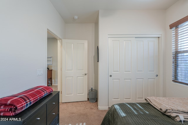 carpeted bedroom with a closet