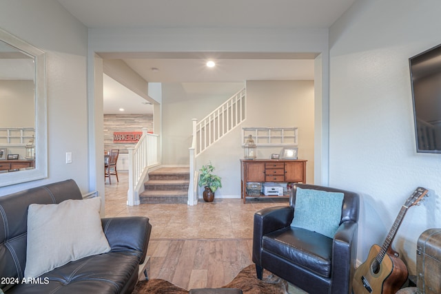 living room with light tile patterned floors