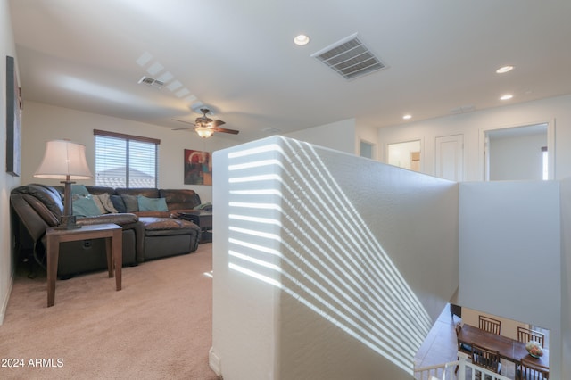 interior space featuring light colored carpet