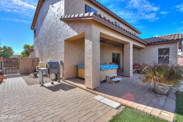 view of patio featuring a hot tub