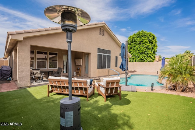 1635 E Harrison St, Chandler, AZ 85225 - rear view of property featuring stucco siding, a patio, and an outdoor hangout area