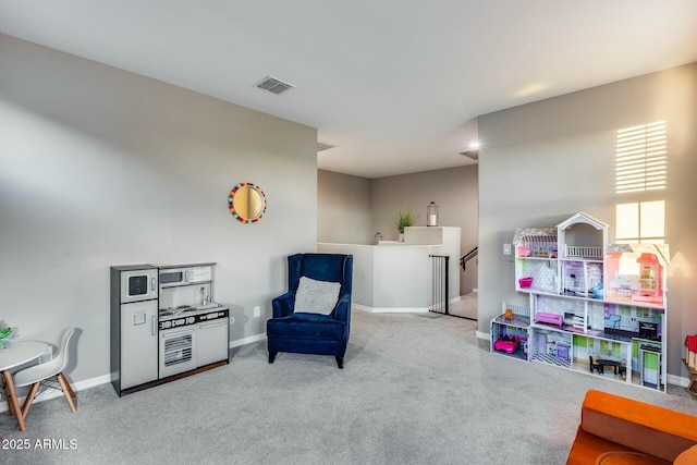 sitting room featuring carpet flooring