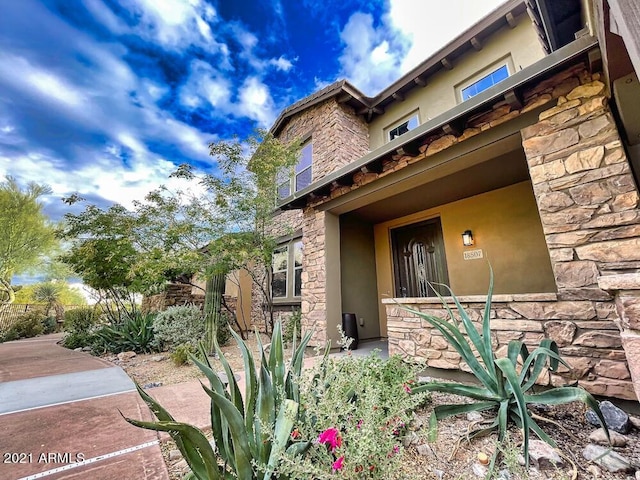 18507 N 94th St, Scottsdale, AZ 85255 - exterior space featuring stucco siding and stone siding