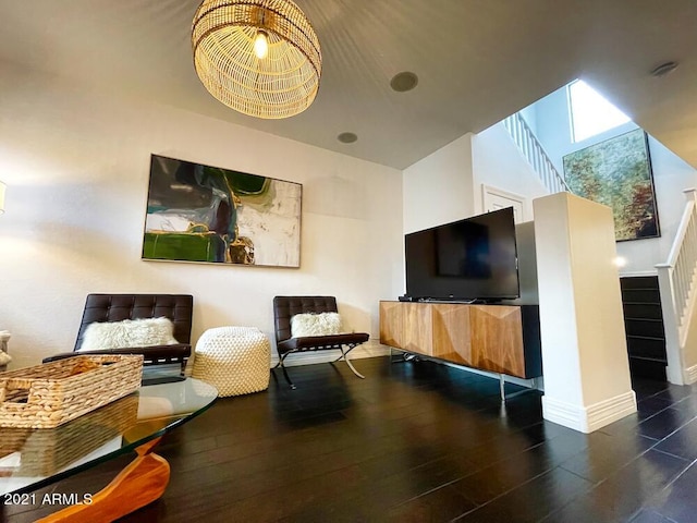 18507 N 94th St, Scottsdale, AZ 85255 - living area featuring stairs, baseboards, and wood finished floors