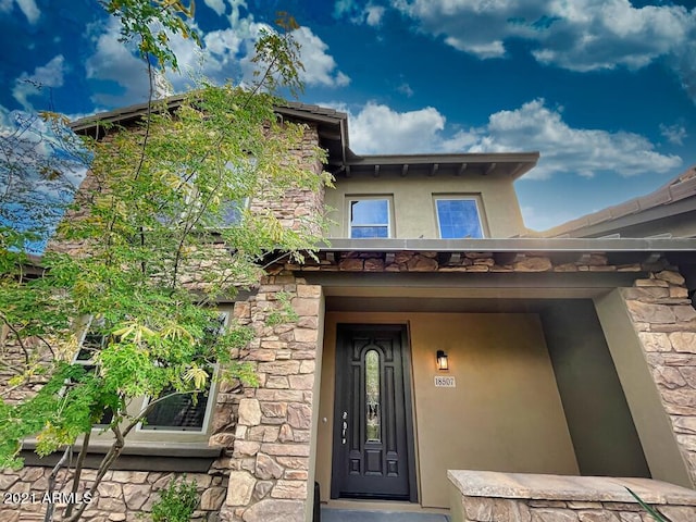 18507 N 94th St, Scottsdale, AZ 85255 - entrance to property with stone siding and stucco siding