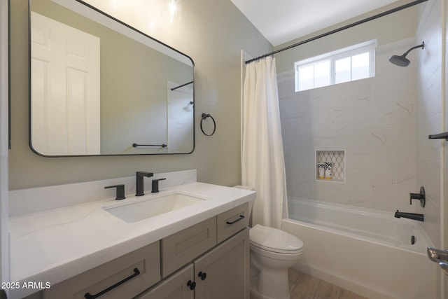 20834 W Prospector Way, Buckeye, AZ 85396 - full bathroom featuring shower / bath combo with shower curtain, toilet, vanity, and wood finished floors