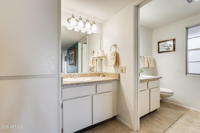 bathroom featuring toilet, tile patterned floors, and vanity