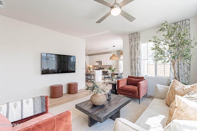 645 N Vine St, Chandler, AZ 85225 - living area with light wood-style floors, ceiling fan, baseboards, and recessed lighting