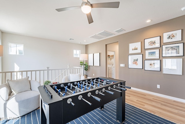 645 N Vine St, Chandler, AZ 85225 - playroom with a ceiling fan, wood finished floors, baseboards, and recessed lighting