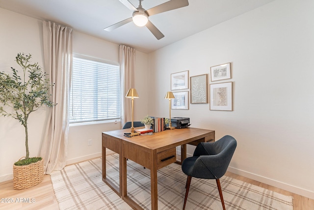 645 N Vine St, Chandler, AZ 85225 - home office featuring baseboards, light wood finished floors, and a ceiling fan