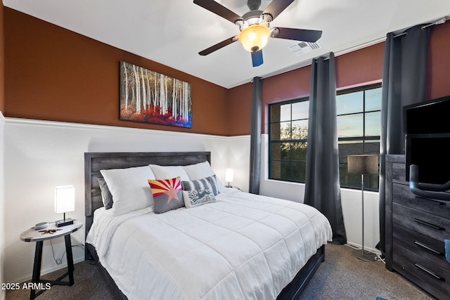 1829 N Atwood, Mesa, AZ 85207 - bedroom with dark carpet, a ceiling fan, and visible vents