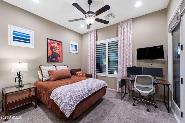 1829 N Atwood, Mesa, AZ 85207 - bedroom with baseboards, recessed lighting, carpet flooring, visible vents, and ceiling fan