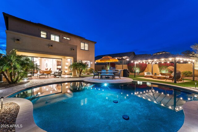 1829 N Atwood, Mesa, AZ 85207 - pool at twilight with a patio and a fenced in pool