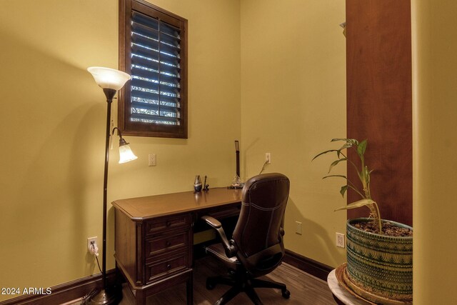 office space featuring wood finished floors and baseboards