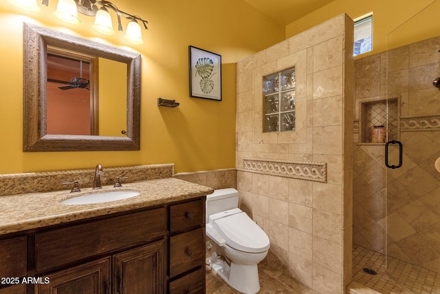 4301 E Taurus Pl, Chandler, AZ 85249 - full bath with vanity, tile walls, a shower stall, and a wainscoted wall