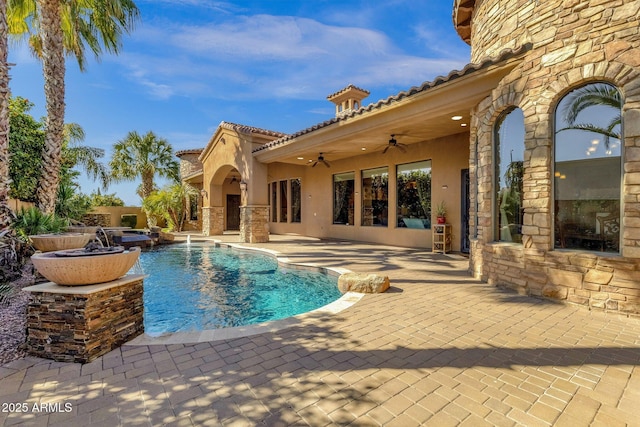 4301 E Taurus Pl, Chandler, AZ 85249 - view of swimming pool with ceiling fan, a patio, and a pool with connected hot tub