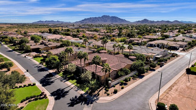 aerial view featuring a residential view and a mountain view