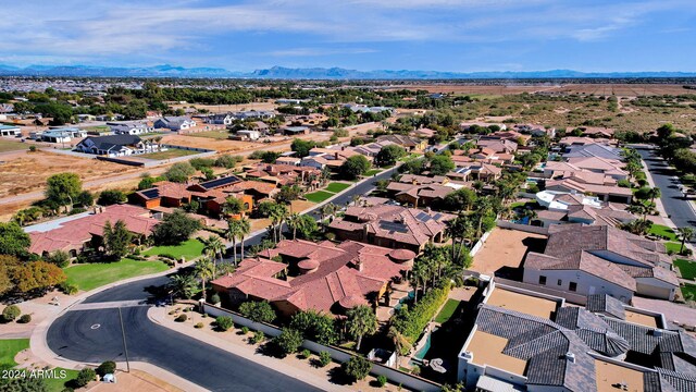 aerial view featuring a residential view and a mountain view