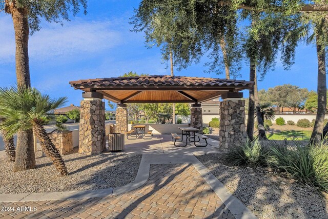 view of community featuring a patio area and a gazebo