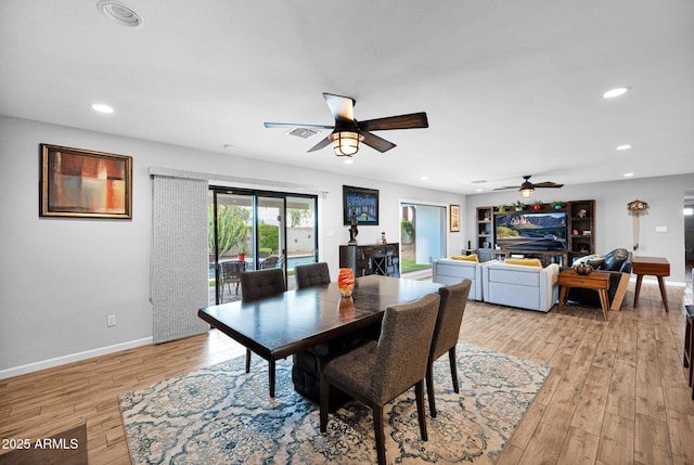 8730 E Montecito Ave, Scottsdale, AZ 85251 - dining space with a ceiling fan, recessed lighting, light wood finished floors, and baseboards