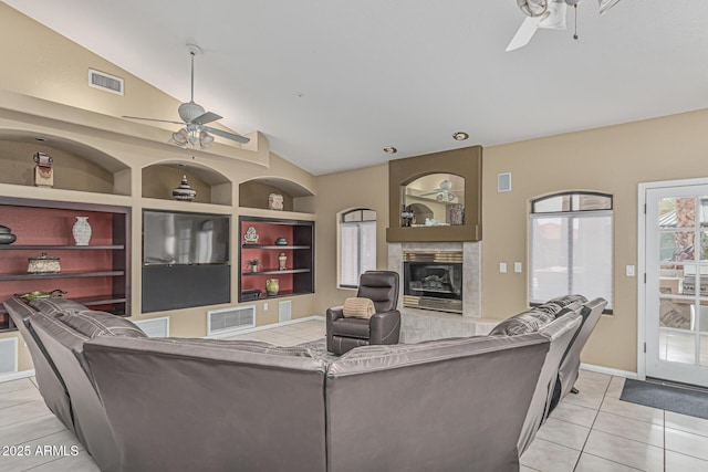 23644 N 67th Ave, Peoria, AZ 85383 - living room with ceiling fan, lofted ceiling, and visible vents