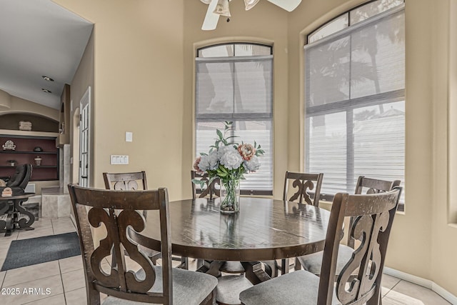 23644 N 67th Ave, Peoria, AZ 85383 - dining space with light tile patterned floors, baseboards, built in features, and a ceiling fan