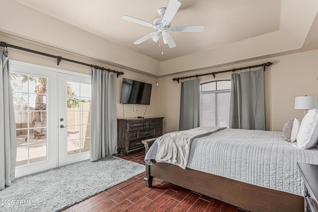 23644 N 67th Ave, Peoria, AZ 85383 - bedroom with french doors, dark wood finished floors, ceiling fan, and access to exterior