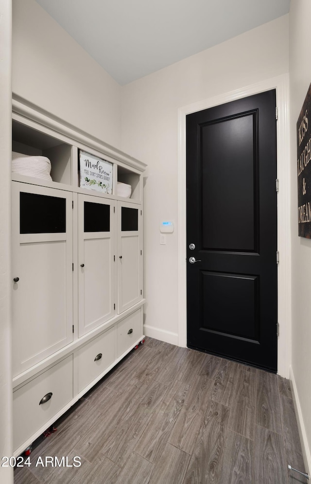 mudroom with hardwood / wood-style flooring