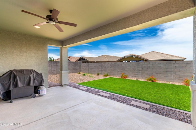 3474 W Dreamy Draw Dr, Queen Creek, AZ 85144 - view of patio with a ceiling fan and grilling area