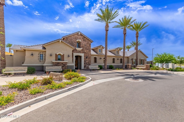 3474 W Dreamy Draw Dr, Queen Creek, AZ 85144 - view of front of house featuring stucco siding, stone siding, and a tile roof