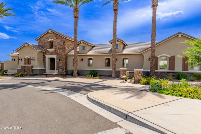 3474 W Dreamy Draw Dr, Queen Creek, AZ 85144 - view of front facade featuring stucco siding, stone siding, and a tile roof