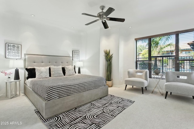 bedroom featuring baseboards, carpet, and a ceiling fan