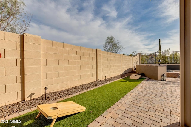 view of yard with a patio and a fenced backyard