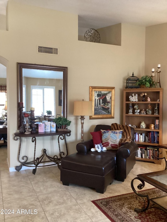 living room featuring light tile patterned flooring