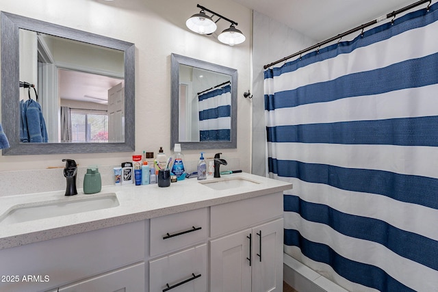 2714 E Valencia Dr, Phoenix, AZ 85042 - bathroom with double vanity and curtained shower