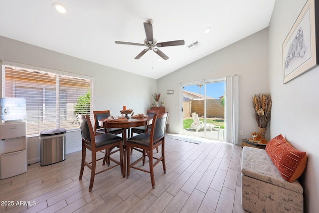 11207 W Turney Ave, Phoenix, AZ 85037 - dining area with lofted ceiling, light wood-type flooring, ceiling fan, recessed lighting, and baseboards